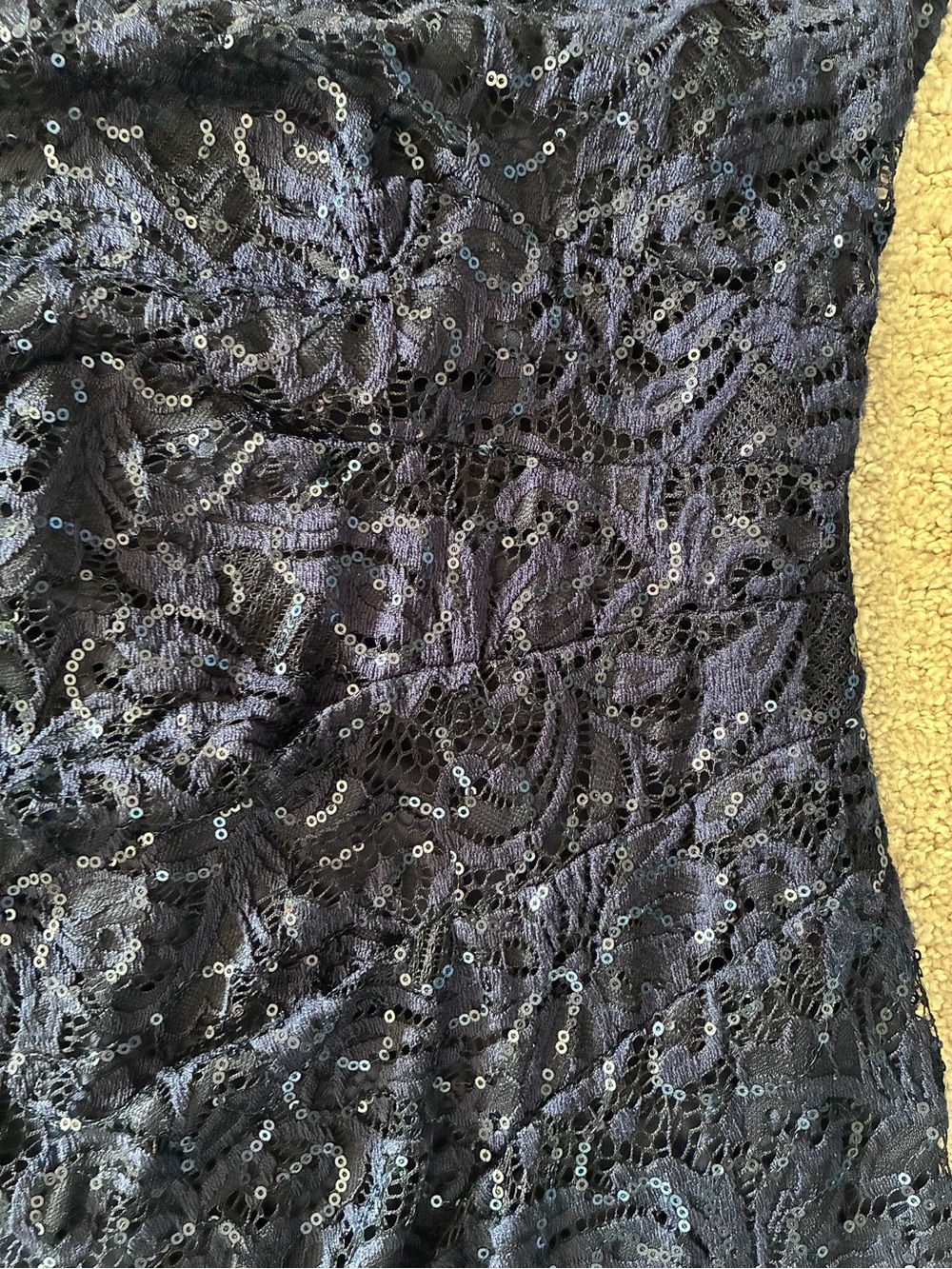 MARINA Navy Sequin Lace Dress - Picture 7 of 13